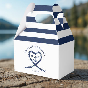 Nautical Blue Heart Anchor Striped Wedding  Favor Box