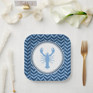 Nautical Blue Lobster coastal Paper Plate