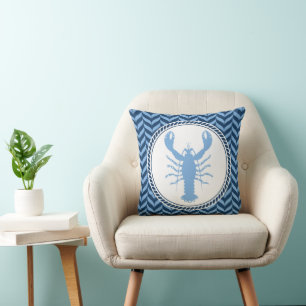 Nautical Blue Lobster coastal Throw Pillow