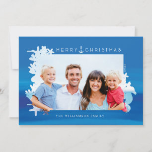 Nautical Blue Merry Christmas Ocean Photo Frame Holiday Card