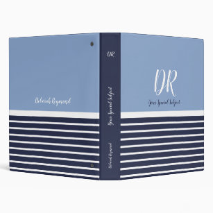 nautical blue navy stripes special subject binder