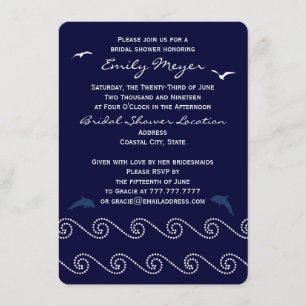 Nautical Blue Ocean Waves Bridal Shower Invitation