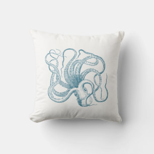 Nautical Blue Octopus Throw Pillow