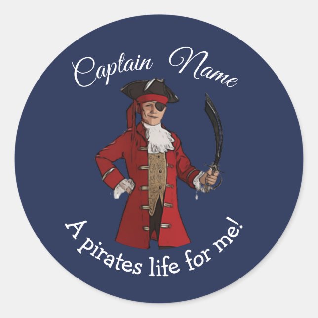 Nautical Blue Pirate Classic Round Sticker (Front)