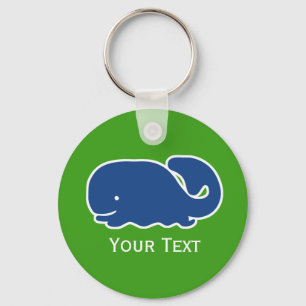 Nautical Blue Preppy Whale Personalized Keychain
