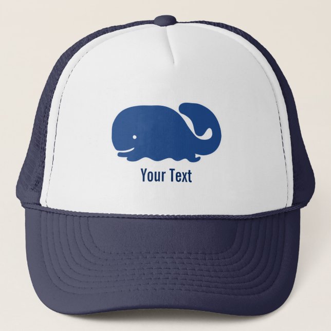 Nautical Blue Preppy Whale Personalized Trucker Hat (Front)