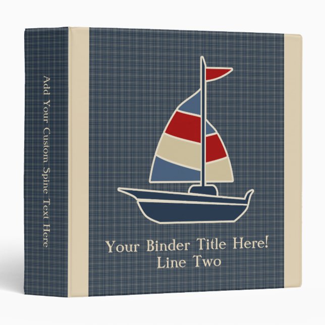 Nautical Blue, Red, Cream Sailboat Custom Binder (Front/Spine)