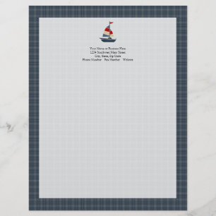 Nautical Blue, Red, Cream Sailboat Custom Letterhead