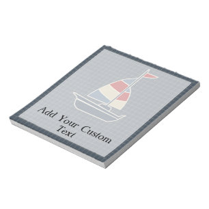 Nautical Blue, Red, Cream Sailboat Custom Notepad