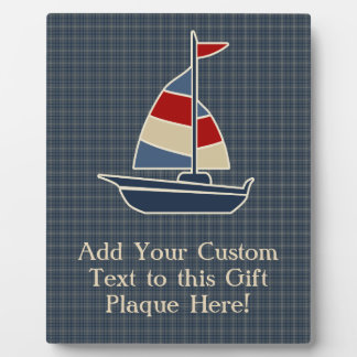 Nautical Blue, Red, Cream Sailboat Custom Plaque