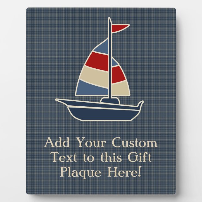 Nautical Blue, Red, Cream Sailboat Custom Plaque (Front)