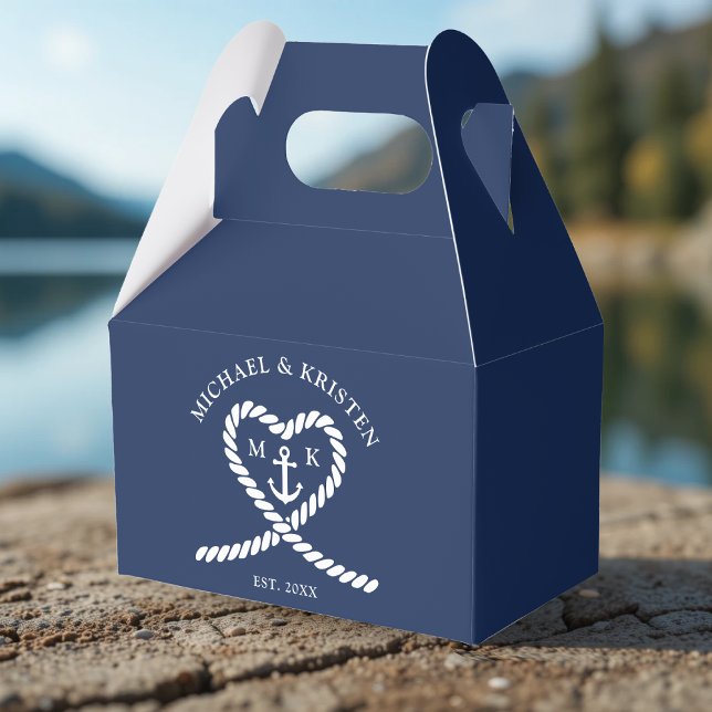 Nautical Blue Rope Heart Anchor Monogram Wedding  Favor Box (Nautical Blue Rope Heart Anchor Monogram Wedding Favor Boxes
)