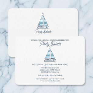Nautical Blue Sailboat Birthday QR Code RSVP Card