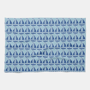 Nautical Blue Sailboat preppy personalized Kitchen Towel