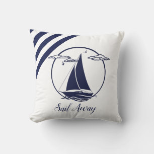 Nautical blue sailboat silhouette/sail away/navy throw pillow