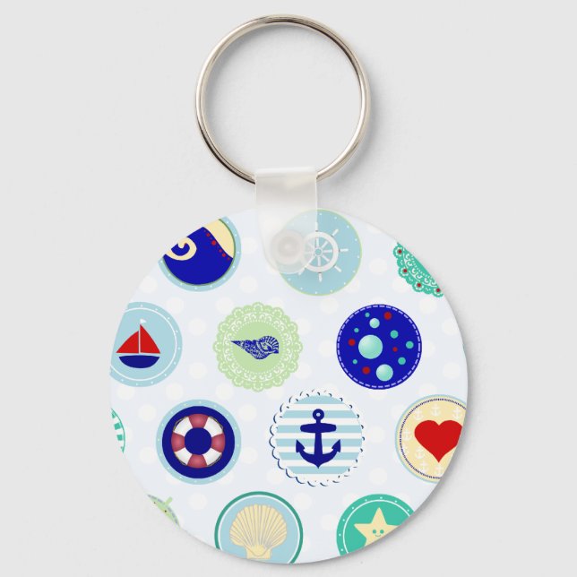 Nautical Blue Sailor Pattern Keychain (Front)