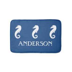 Nautical Blue Seahorse Sea Creature bathmat