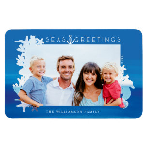 Nautical Blue Seas & Greetings Ocean Photo Frame Magnet