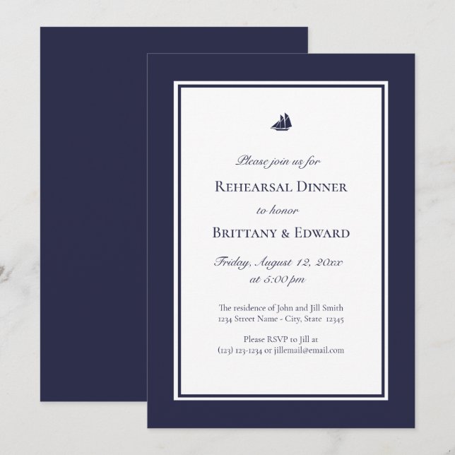 Nautical Blue Ship Rehearsal Dinner Invitations (Front/Back)