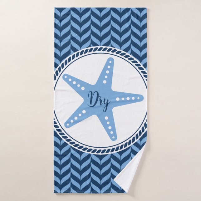 Nautical Blue Starfish coastal  Bath Towel (Bath Towel)