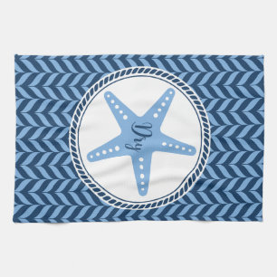 Nautical Blue Starfish coastal Kitchen Towel