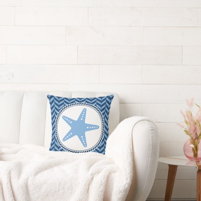 Nautical Blue Starfish coastal  Throw Pillow (Couch)
