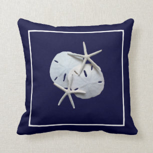 Nautical Blue Starfish Sand Dollar Throw Pillow