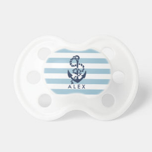 Nautical Blue Stripe Anchor Personalized Pacifier