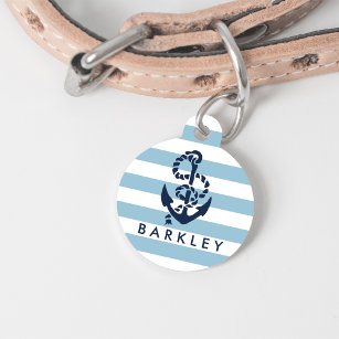 Nautical Blue Stripe Anchor Personalized Pet Tag