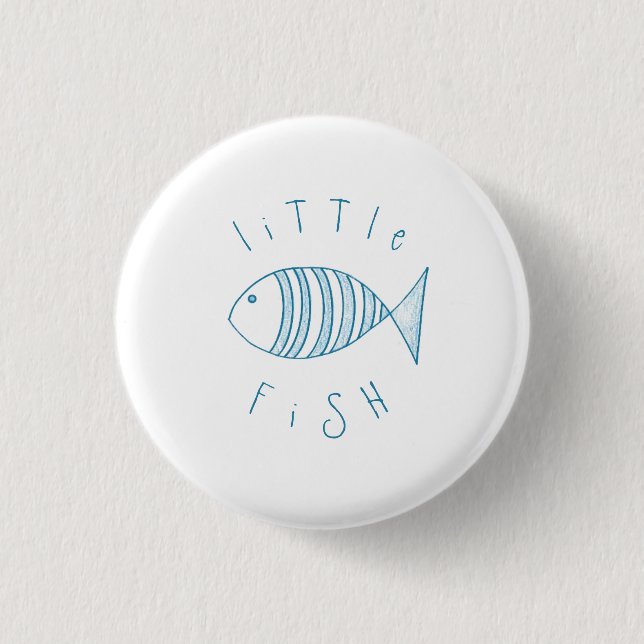Nautical Blue Stripe Little Fish  1 Inch Round Button (Front)