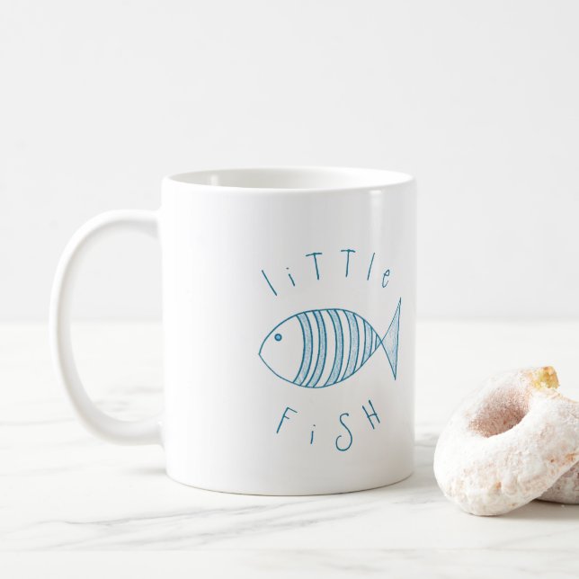 Nautical Blue Stripe Little Fish  Coffee Mug (With Donut)