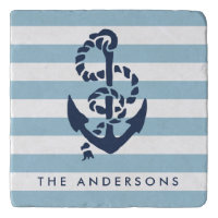 Nautical Blue Stripe & Navy Anchor Personalized