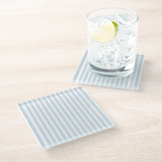 Nautical Blue Stripe Pattern Glass Coaster (Angled)