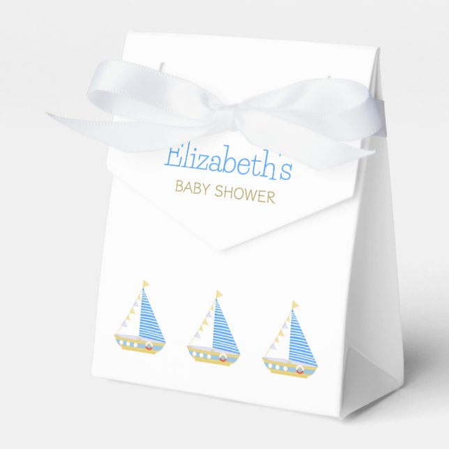 Nautical Blue Stripe Sailboat Baby Shower Favor Box (Front Side)