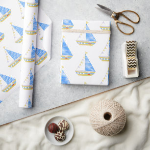 Nautical Blue Stripe Sailboat Baby Shower Wrapping Paper