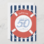 Nautical Blue Striped 50th Birthday Invitation<br><div class="desc">A simple navy blue and white striped pattern with personalized text. An ideal nautical theme birthday invitation. Customize the text and make it your own. View matching items in this collection.</div>