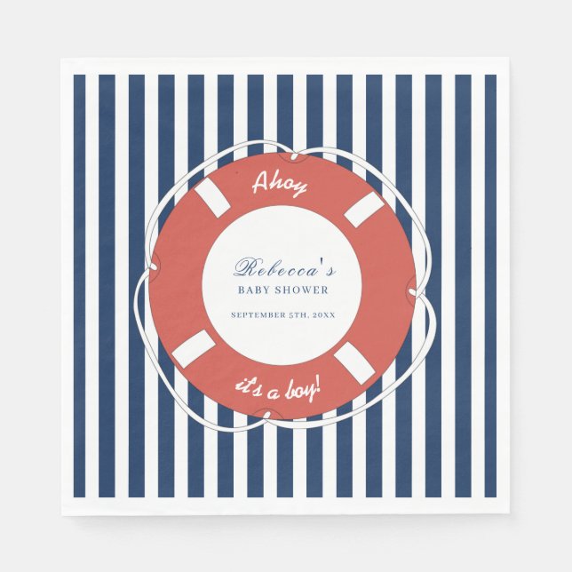 Nautical Blue Striped Baby Shower Boy Napkin (Front)