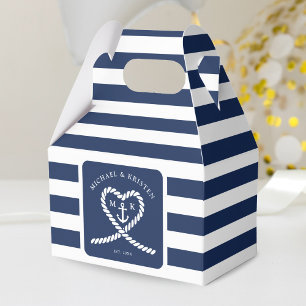 Nautical Blue Striped Heart Anchor Wedding  Favor Box