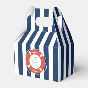 Nautical Blue Striped Welcome Aboard Birthday Favor Box
