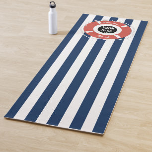 Nautical Blue Striped Welcome Aboard Boat Logo Yoga Mat