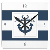 Nautical Blue Stripes and Anchor with Monogram