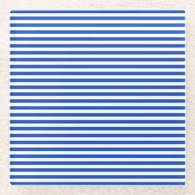 Nautical Blue Stripes Glass Coaster (Front)