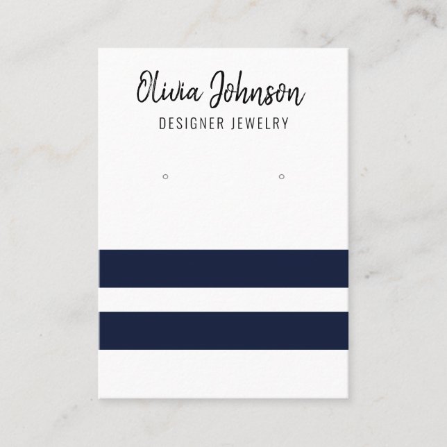 Nautical Blue Stripes Jewellery Earring Display  Business Card (Front)