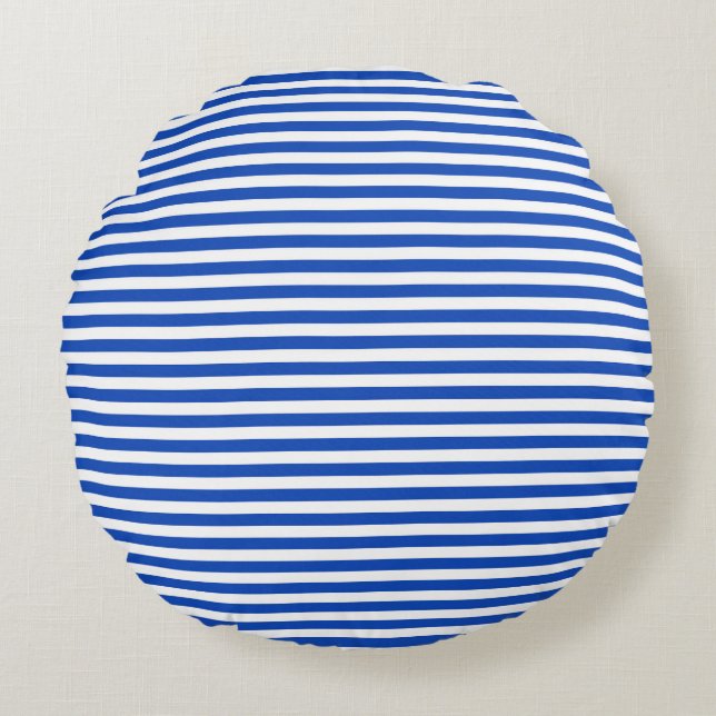 Nautical Blue Stripes Round Pillow (Front)