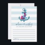 Nautical Blue Stripes Watercolor Anchor Wedding Advice Card<br><div class="desc">Nautical wedding advice & wishes card design featuring anchor with flowers on a blue stripes background.</div>