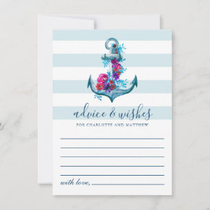 Nautical Blue Stripes Watercolor Anchor Wedding Advice Card