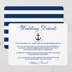 Nautical Blue Stripes Wedding Details Insert Invitation