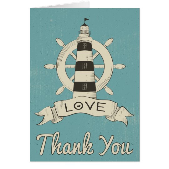 Nautical Blue Thank You Lighthouse & Ship Anchor Card