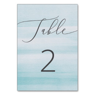 Nautical Blue Watercolor Wedding. Minimalist Beach Table Number