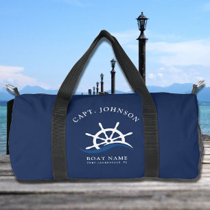 Nautical Blue Wave Navy Captain Ship Helm Boat Duffle Bag